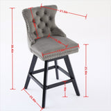 Swivel Velvet Barstools with Button Tufted Decoration and Wooden Legs, and Chrome Nailhead Trim, W1143P241329