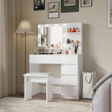 Vanity, Makeup Vanity Desk Set with Mirror & Light, Dressing Table Storage Lots with Power Strip, 3 W2139P194438