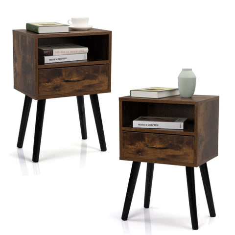 ZUN Set of 2 Mid Century Nightstand, Side Table with Drawer and Shelf, End Table for Living Room W2181P189278