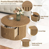 Round Coffee Table for Living Room in Natural, Farmhouse Coffee Table a Drawer, Center Table N735P242922N