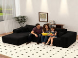 Black Modular Corduroy Sectional Sofa with Chaise Lounge, All-Foam Deep Seat Couch, Soft Wide-Wale 58476253