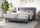 Elegant Modern Gray Velvet Upholstered Queen Size Bed Clean Lines Design Headboard 1pc Bedframe B011P238925