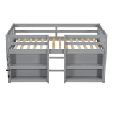 Twin Size Kid Low Loft Bed With Two-Tier Shelves And LED Light For Grey Color W697P153473