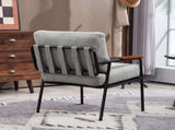 Modern Accent Chair with Natural Wood Armrests Black Metal Frame, Light Gray Upholstered Seat W2215P248473
