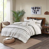 Cotton Printed Comforter Set with Trims Black/White King/Cal King B03596417