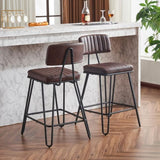 Industrial Bar Stools Set of 2, Counter Height Chairs with PU Leather Upholstery & Metal Frame, W1901P264279
