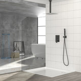 Dual Shower Head - 16 Inch Ceiling Mount Square Shower System with Rough-in Valve, Matte black W124381753