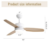 ZUN 46 Inch Ceiling Fan with Lights 3 ABS Blades 6-speed DC Motor Remote Control for Bedroom W934P210879