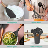 11Pcs Silicone Cooking Utensil Set Heat Resist Wooden Handle Silicone Spatula Ladle Spaghetti Server 44027045