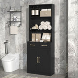 ZUN Bathroom Storage Cabinet, Cabinet with Two Doors and Drawers, Adjustable Three-layer Open N725P186645B