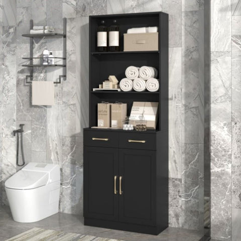 ZUN Bathroom Storage Cabinet, Cabinet with Two Doors and Drawers, Adjustable Three-layer Open N725P186645B