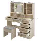 Large Vanity Table Set with LED Lighted Mirror, Vanity Desk with Charging Station, Makeup Table with 64189891