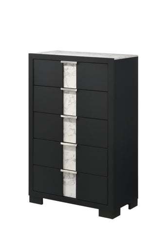 ZUN 1pc Contemporary Black Finish Chest Five Drawers Metal knobs Black White Bedroom Wooden Furniture B011P255266