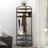 Corner Hall Tree with Shoe Bench Entryway Coat Rack with 10 Metal Movable Hooks Floor Standing 74199774