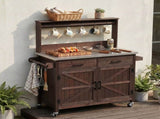 54.1" Outdoor Kitchen Island with High Shelf, Large Outdoor Potting Bench Table with Stainless Steel 39311171