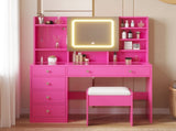 Barbie pink particle board, tempered glass top, linen-finished triamcinol finish, 5-drawer dressing 95995361