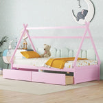 ZUN Twin Size House Platform Bed with Two Drawers,Headboard and Footboard, Pink WF322502AAH