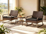 3-Piece PE Wicker Patio Rocking Chair Set, Ergonomic Rocking Bistro Set with 2-Tier Side Table & 60814426