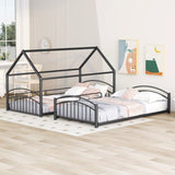 ZUN Twin Over Twin Metal Bunk Bed With Slide,Kids House Bed Black MF313919AAB