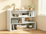 White Geometric Concave Bookshelf, 3-Tier Open Freestanding Display Shelf, Engineered Wood Storage 88021186