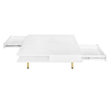 ZUN ON-TREND Exquisite High Gloss Coffee Table with 4 Golden Legs and 2 Small Drawers, 2-Tier Square WF315490AAK