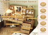 47.4'' Large Makeup Vanity Desk with Mirror and Lights, Fluted Dressing Table with 5 Drawers & Open N704P465888N