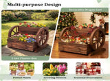 Carbonized Fir Wood 2-Tier Wagon Planter, Drainage Holes Elevated Garden Bed for Herbs Vegetables 87998599