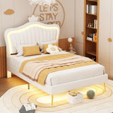 Full Size Upholstered Bed Frame with LED Lights,Modern Upholstered Princess Bed With Crown WF307962AAK
