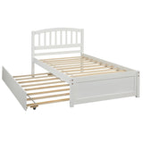 Twin size Platform Bed Wood Bed Frame with Trundle, White WF194302AAK