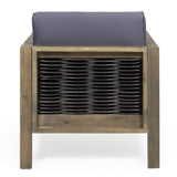 Outdoor Acacia Wood Club Chair with Wicker Accents, Gray Mixed Gray Brown, 30.25"D x 27.5"W x 68942.00DGRY