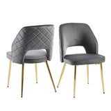 ZUN Gray Velvet Dining Chairs with Metal Legs and Hollow Back Upholstered Dining Chairs Set of 4 W1516P154995