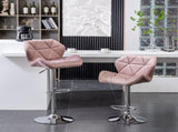 Breni Velvet Diamond Tufted Swivel Adjustable Height Barstool, Set of 2, Mauve T2574P164872