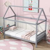 Twin House Bed with Headboard and Footboard, Twin Rubber Wood Bed with House Frame,Light Grey W504P225966