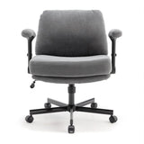 Chair with Wheels and Flip Arms-Comfy Fabric Cross Legged Office Chair with Thick Cushion&Wide Seat, 67061151