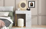 ZUN 31.5'' Makeup Vanity Desk with Lighted Mirror, Luxury Dressing Table with 2 Drawers and 1 Cabinet, 3 N704P210486K