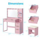 Pink particleboard with a melamine finish, 5-drawer, 2-tiered dressing table set with 11 three-tone 76254840