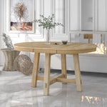 ZUN TREXM Farmhouse Round Extendable Dining Table with 16" Leaf Wood Kitchen Table WF291263AAE