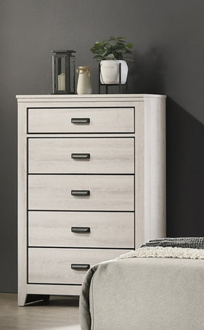 ZUN 1pc Rustic Contemporary Chest Beige White Finish Five Storage Drawers Wooden Bedroom Furniture B011P230843