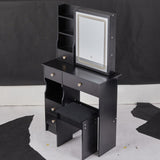 Small Size Left Drawer Desktop Vanity Table Cushioned Stool, Touch Control Sliding LED Mirror, W936P226035