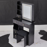 ZUN Small Size Left Drawer Desktop Vanity Table + Cushioned Stool, Touch Control Sliding LED Mirror, W936P226035