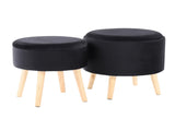 Contemporary Storage Ottoman with Matching Stool in Black Velvet and Natural Wood Legs B202P223755