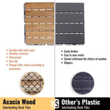 30 PCS Interlocking Deck Tiles Striped Pattern, 12" x 12" Square Yellow Acacia Hardwood Outdoor W2391P276697