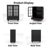 Minimalist Black Buffet Cabinet with Double Glass Doors and Drawer, Modern Wooden Storage Sideboard W2557P307942