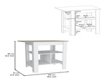 Kitchen Island, kitchen table 35" H, 3 Open Shelves, White/Macadamia B097133001