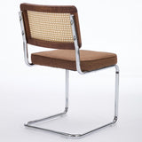 Mid Century Modern Dining Chairs Set of 2, Linen Accent Chairs with Natural Cane Back & Stainless W1143P342097