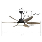 ZUN 54 Inch Indoor Ceiling Fan With Dimmable Led Light ABS Blades Remote Control Reversible DC Motor For W934P246817