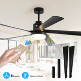 65 Inch Black Ceiling Fan with Light, 5-Blade Dimmable LED Ceiling Fan with Remote Control, Modern W1340P243907