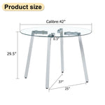 ZUN Modern minimalist style circular transparent tempered glass table, tempered glass tabletop, silver W1151138074