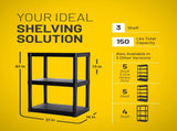 3-Shelf Standard Duty Plastic Storage Shelves, 43 x 21 x 14, 150lb Capacity 38553536