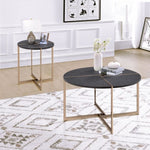 ZUN Black and Champagne Round Coffee Table B062P181383